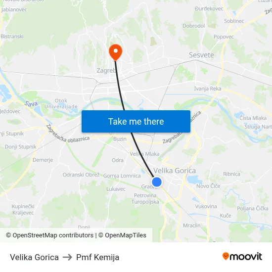 Velika Gorica to Pmf Kemija map