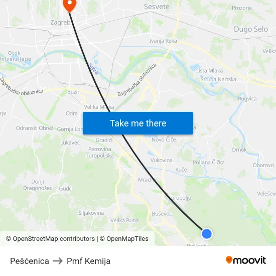 Pešćenica to Pmf Kemija map