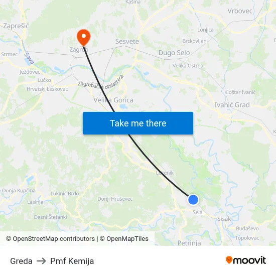 Greda to Pmf Kemija map