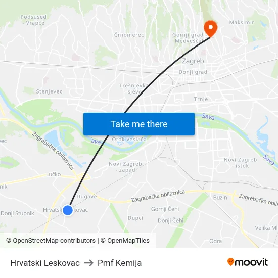 Hrvatski Leskovac to Pmf Kemija map