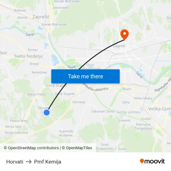 Horvati to Pmf Kemija map