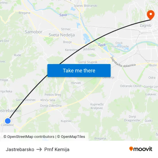 Jastrebarsko to Pmf Kemija map