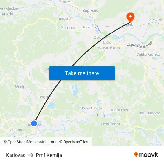 Karlovac to Pmf Kemija map