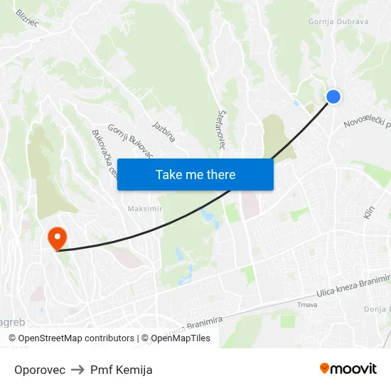 Oporovec to Pmf Kemija map