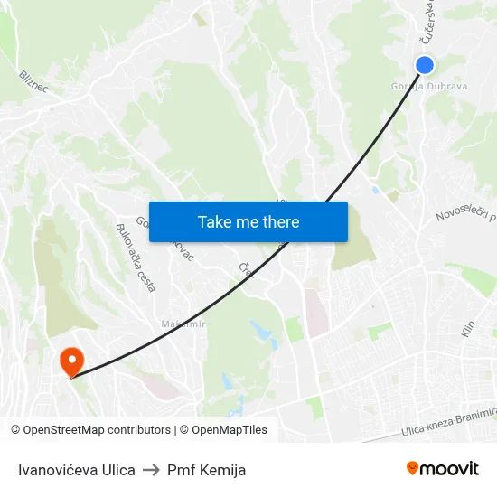 Ivanovićeva Ulica to Pmf Kemija map