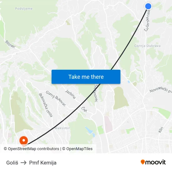 Goliš to Pmf Kemija map