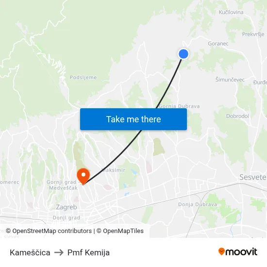 Kameščica to Pmf Kemija map