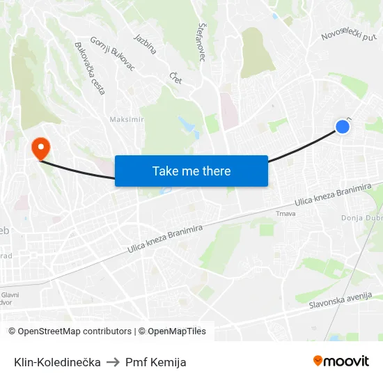 Klin-Koledinečka to Pmf Kemija map