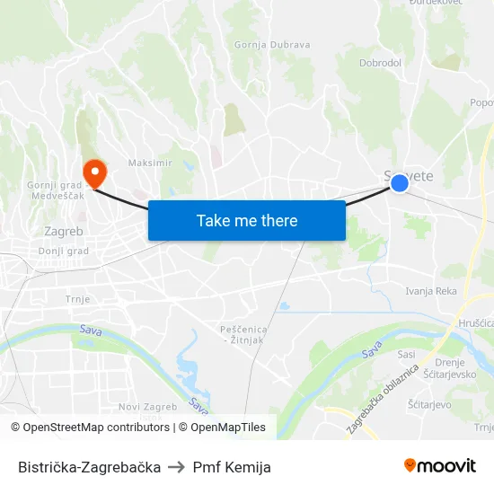 Bistrička-Zagrebačka to Pmf Kemija map