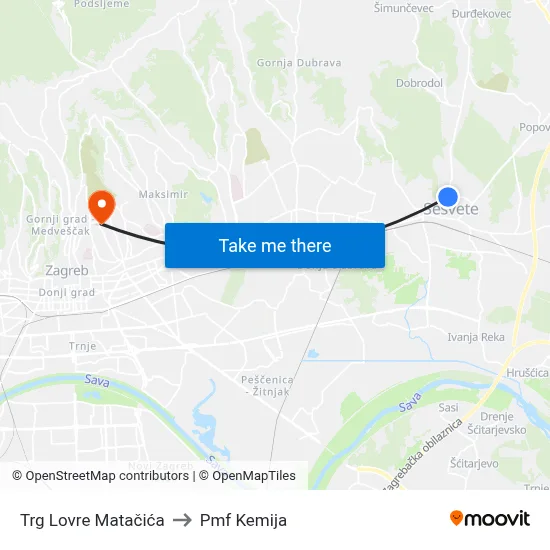 Trg Lovre Matačića to Pmf Kemija map