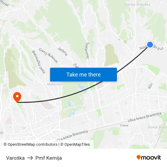 Varoška to Pmf Kemija map