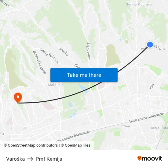 Varoška to Pmf Kemija map