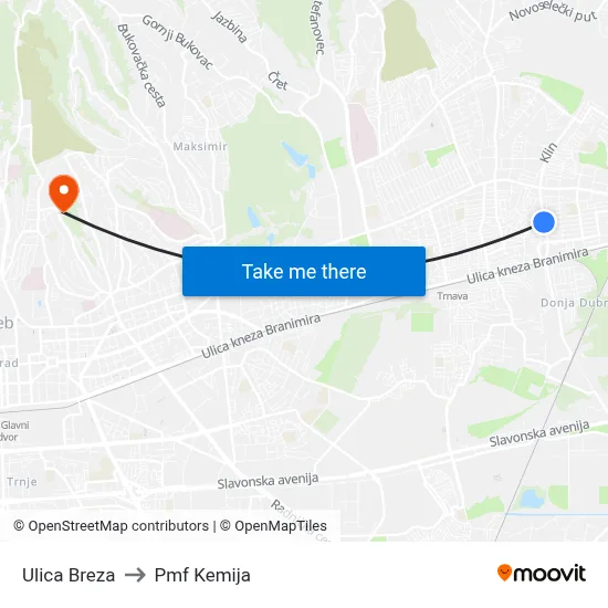 Ulica Breza to Pmf Kemija map