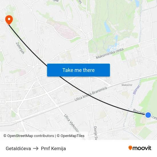 Getaldićeva to Pmf Kemija map