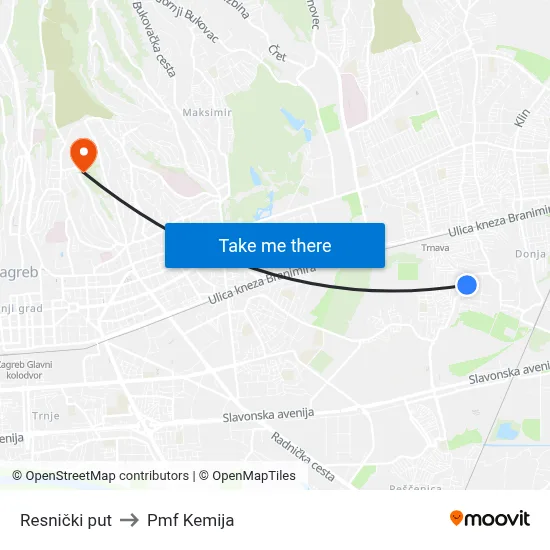 Resnički put to Pmf Kemija map