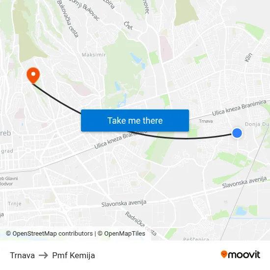 Trnava to Pmf Kemija map