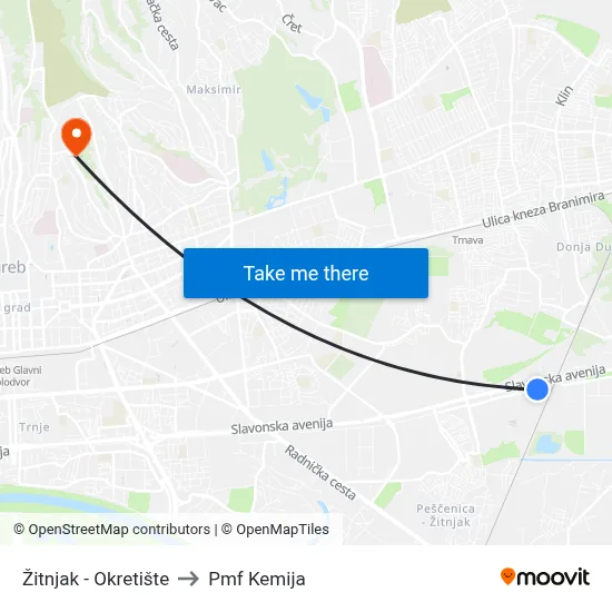 Žitnjak - Okretište to Pmf Kemija map