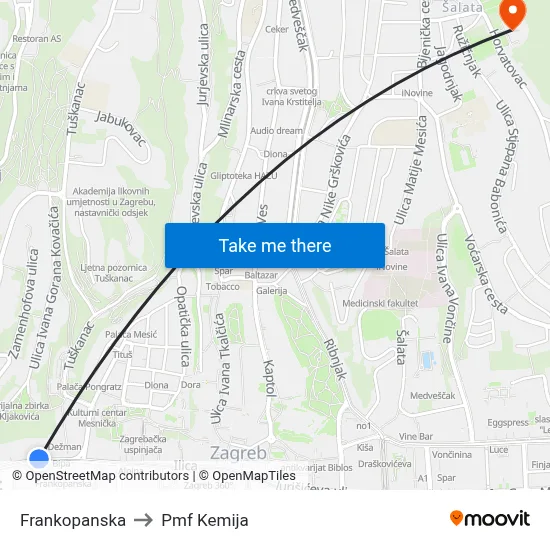 Frankopanska to Pmf Kemija map