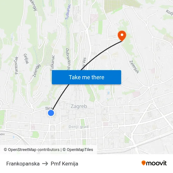 Frankopanska to Pmf Kemija map