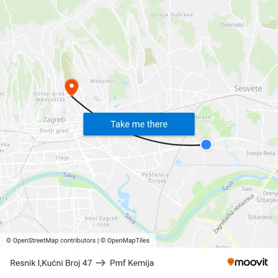 Resnik I,Kućni Broj 47 to Pmf Kemija map