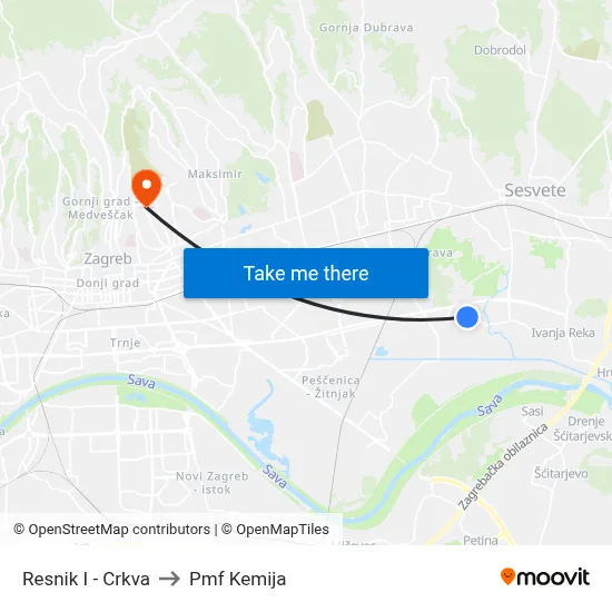 Resnik I - Crkva to Pmf Kemija map