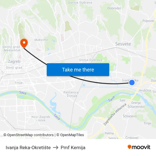 Ivanja Reka-Okretište to Pmf Kemija map