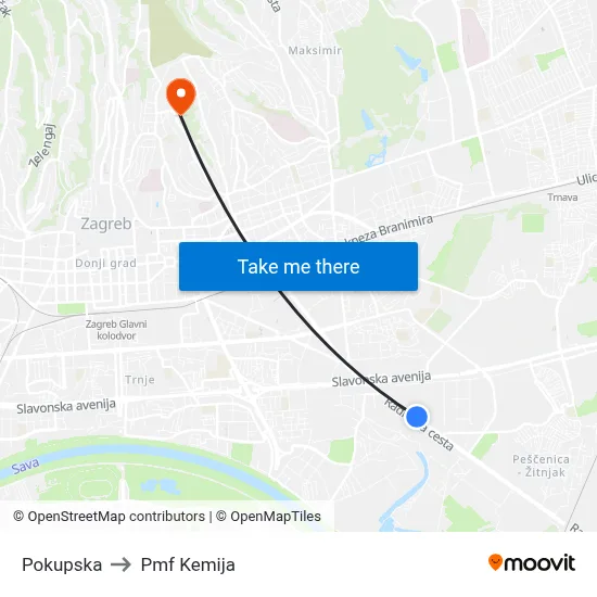 Pokupska to Pmf Kemija map