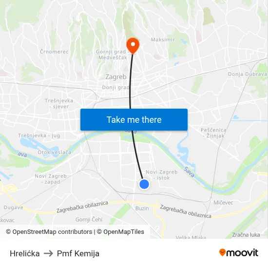 Hrelićka to Pmf Kemija map