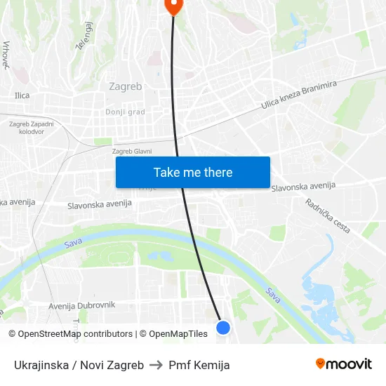Ukrajinska / Novi Zagreb to Pmf Kemija map