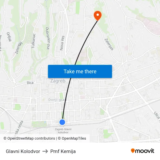 Glavni Kolodvor to Pmf Kemija map