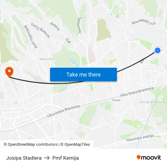 Josipa Stadlera to Pmf Kemija map