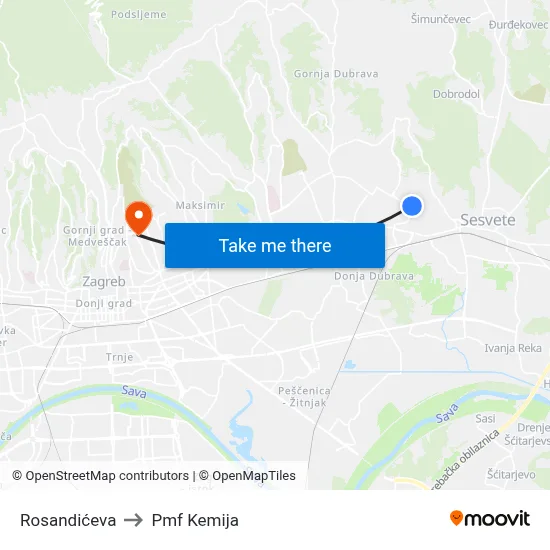 Rosandićeva to Pmf Kemija map