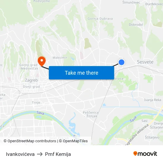 Ivankovićeva to Pmf Kemija map