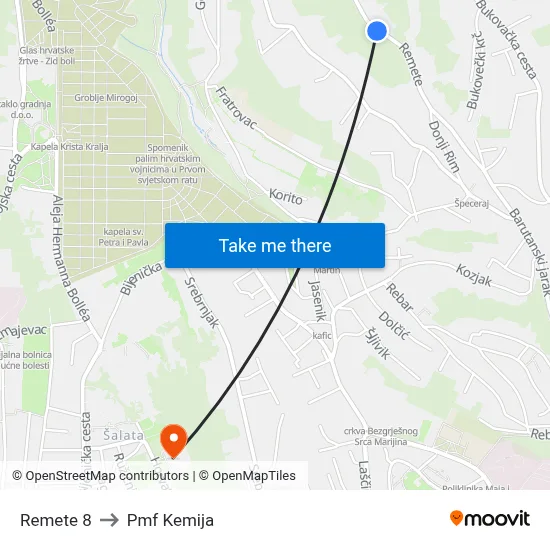 Remete 8 to Pmf Kemija map