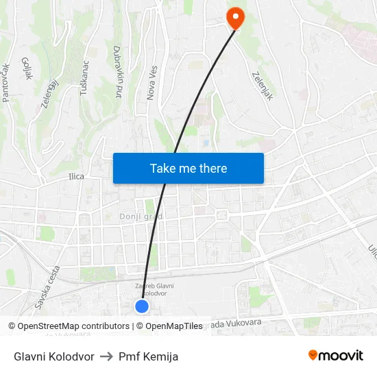 Glavni Kolodvor to Pmf Kemija map