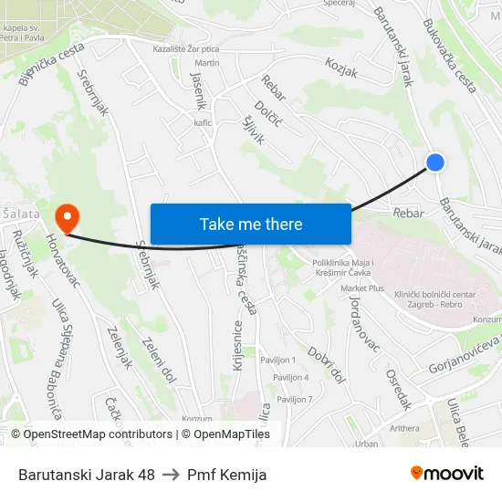 Barutanski Jarak 48 to Pmf Kemija map