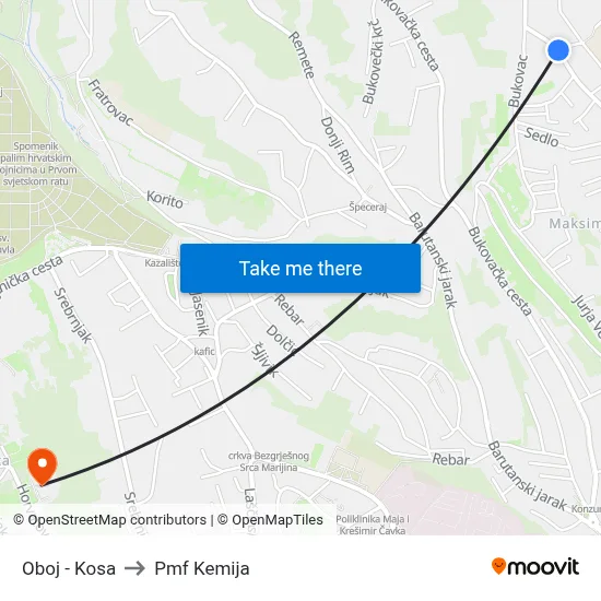 Oboj - Kosa to Pmf Kemija map