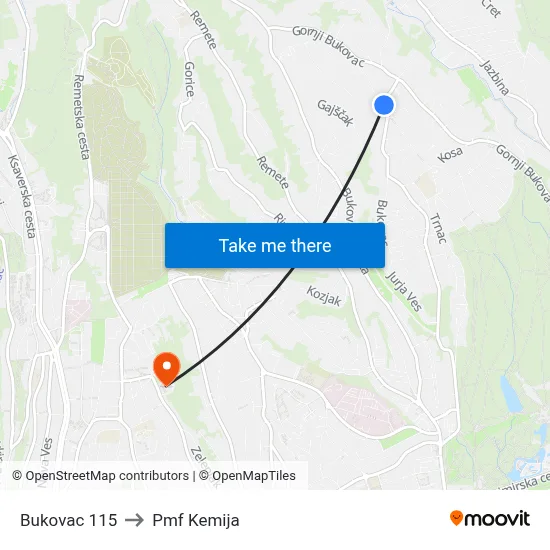 Bukovac 115 to Pmf Kemija map