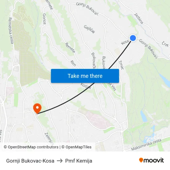 Gornji Bukovac-Kosa to Pmf Kemija map