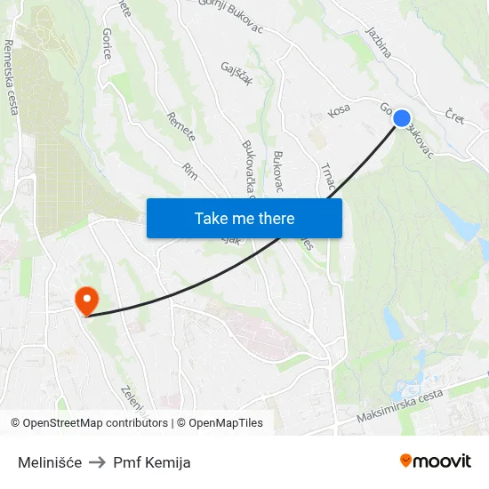 Melinišće to Pmf Kemija map