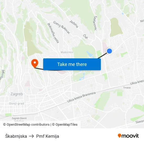Škabrnjska to Pmf Kemija map