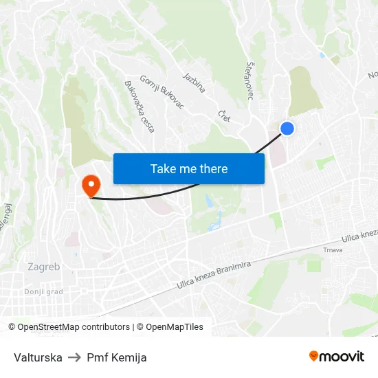 Valturska to Pmf Kemija map