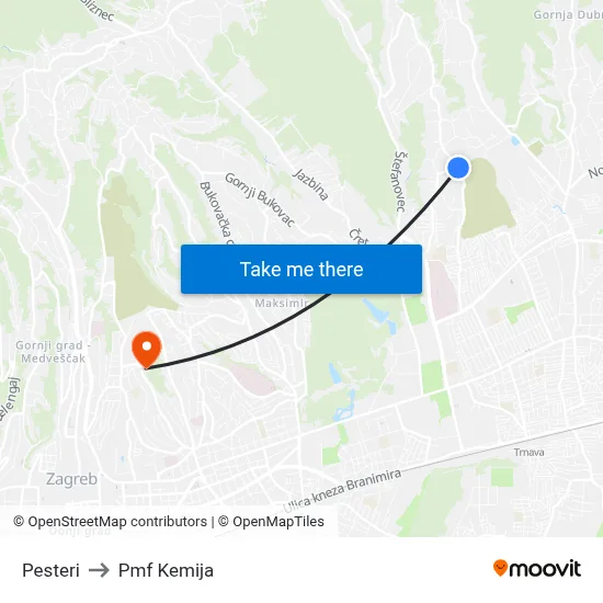 Pesteri to Pmf Kemija map