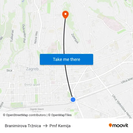 Branimirova Tržnica to Pmf Kemija map
