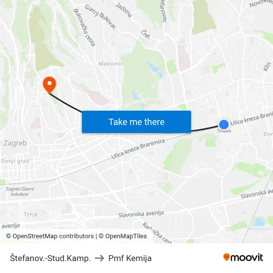 Štefanov.-Stud.Kamp. to Pmf Kemija map