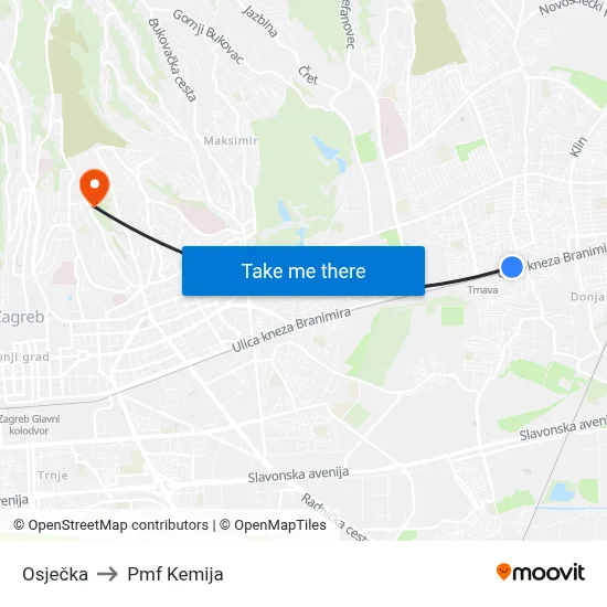 Osječka to Pmf Kemija map