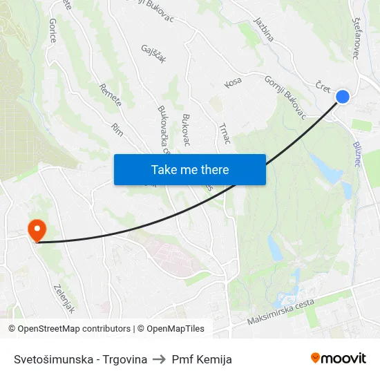 Svetošimunska - Trgovina to Pmf Kemija map