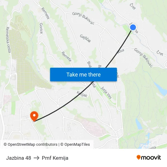 Jazbina 48 to Pmf Kemija map