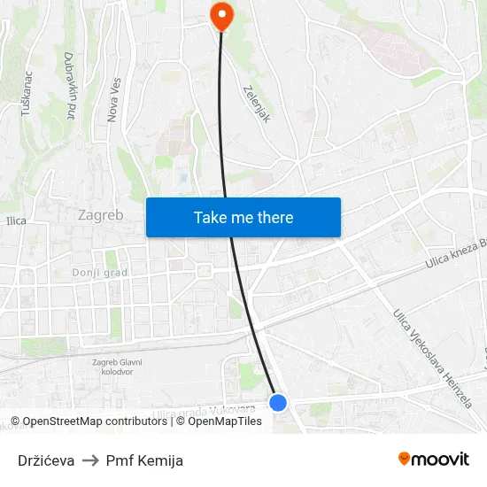 Držićeva to Pmf Kemija map