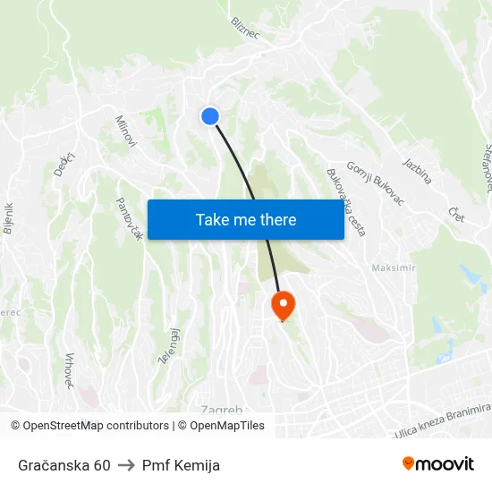 Gračanska 60 to Pmf Kemija map